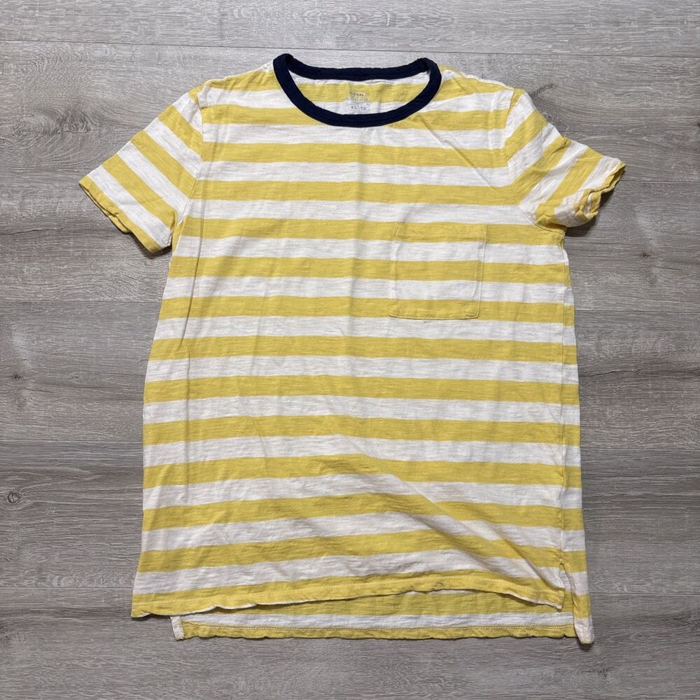 Old Navy Boyfriend Tee XS Yellow White Striped Pocket T Shirt Casual Womens